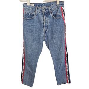 Levi's 501 Jeans Tapered-Leg Jeans Side Striped Jeans Button Fly Jeans Womens 26